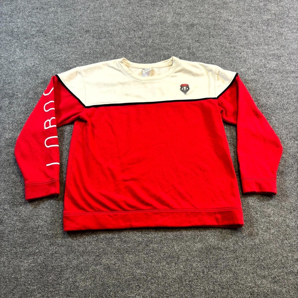 Champion Sweatshirt Mens Small Red White Colorblock New Mexico Lobos Football